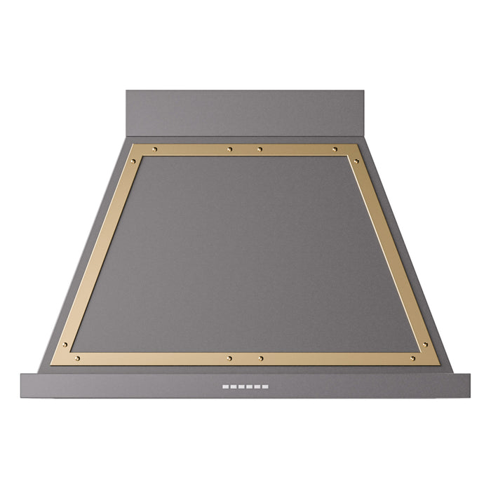 ILVE 36 Inch Nostalgie II Noblesse 600 CFM Wall Mount Matte Graphite Range Hood Brass