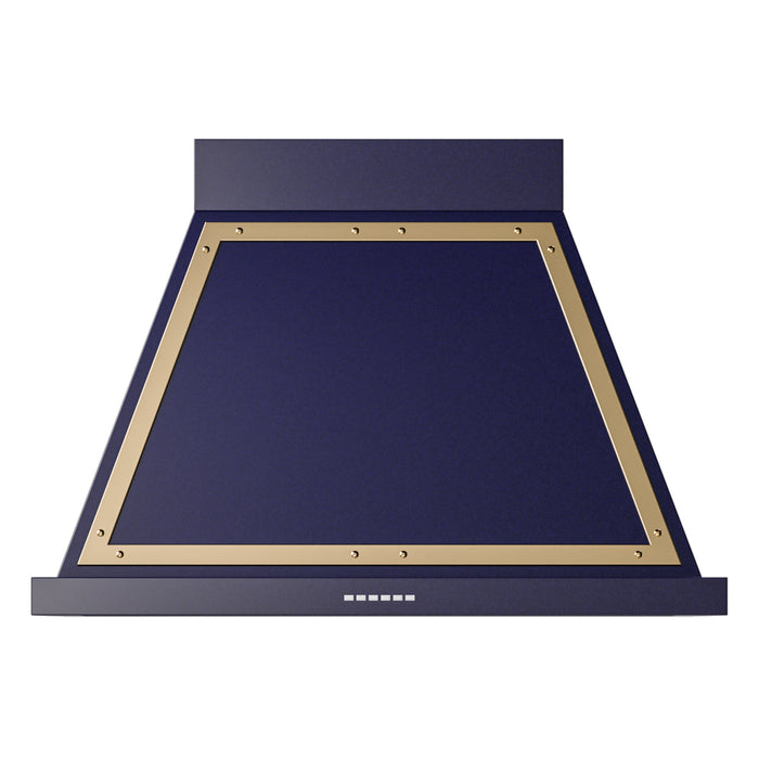 ILVE 36 Inch Nostalgie II Noblesse 600 CFM Wall Mount Midnight Blue Range Hood Brass