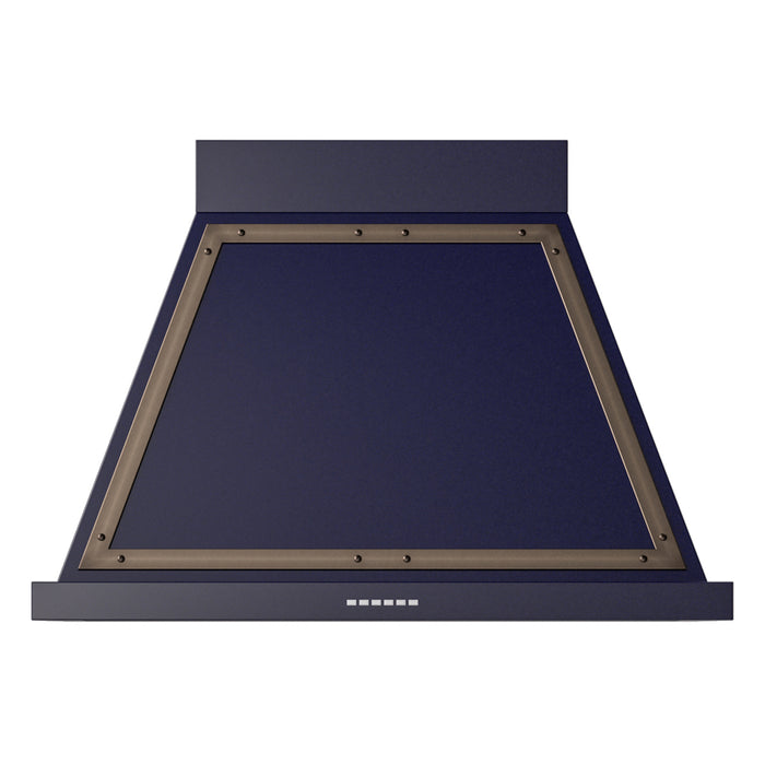 ILVE 36 Inch Nostalgie II Noblesse 600 CFM Wall Mount Midnight Blue Range Hood Burnished