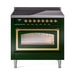 ILVE 36 Inch Nostalgie II Noblesse Freestanding Induction Range with 5 Elements, Griddle with Brass Trim Emerald Green
