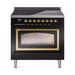 ILVE 36 Inch Nostalgie II Noblesse Freestanding Induction Range with 5 Elements, Griddle with Brass Trim Glossy Black
