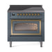 ILVE 36 Inch Nostalgie II Noblesse Freestanding Induction Range with 5 Elements Griddle with Brass Trim Blue Grey
