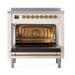 ILVE 36 Inch Nostalgie II Noblesse Freestanding Induction Range with 5 Elements, Griddle with Brass Trim Open
