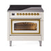 ILVE 36 Inch Nostalgie II Noblesse Freestanding Induction Range with 5 Elements, Griddle with Brass Trim Antique White
