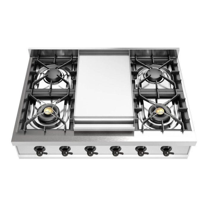 ILVE 36 Inch UHCP36FNSSBLP Nostalgie II Built-In Stainless Steel Liquid Propane Rangetop with 6 Burners and Griddle in Burnished Trim Front