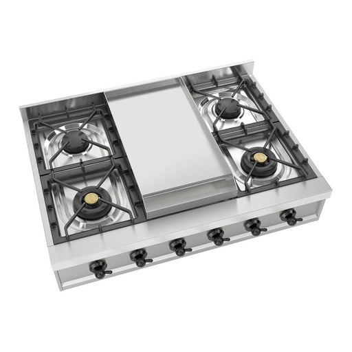 ILVE 36 Inch UHCP36FNSSBLP Nostalgie II Built-In Stainless Steel Liquid Propane Rangetop with 6 Burners and Griddle in Burnished Trim Main