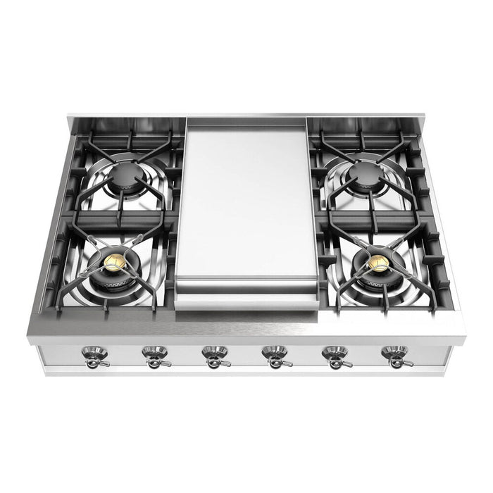 ILVE 36 Inch UHCP36FNSSCLP Nostalgie II Built-In Stainless Steel Liquid Propane Rangetop with 6 Burners and Griddle in Chrome Trim Front