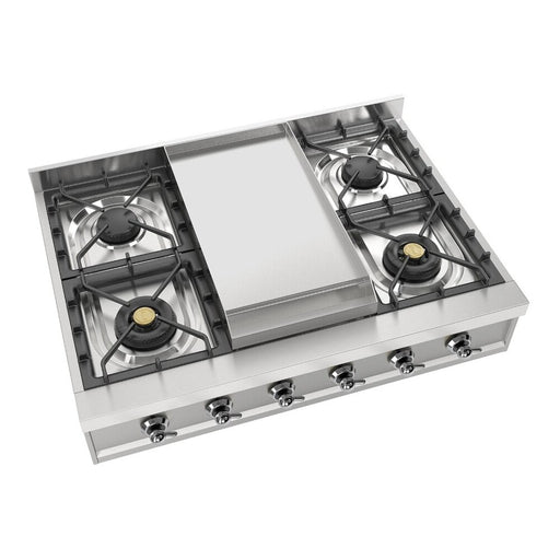 ILVE 36 Inch UHCP36FNSSCLP Nostalgie II Built-In Stainless Steel Liquid Propane Rangetop with 6 Burners and Griddle in Chrome Trim Main