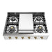 ILVE 36 Inch UHCP36FNSSG Nostalgie II Built-In Stainless Steel Natural Gas Rangetop with 6 Burners and Griddle in Brass Trim Front