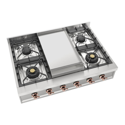 ILVE 36 Inch UHCP36FNSSPLP Nostalgie II Built-In Stainless Steel Liquid Propane Rangetop with 6 Burners and Griddle in Copper Trim Main