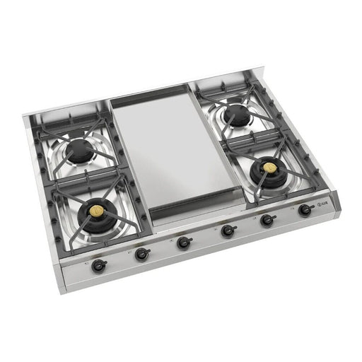 ILVE 36 Inch UHCP965FNSSBLP Nostalgie II Built-In Stainless Steel Liquid Propane Cooktop with 6 Sealed Burners and Griddle in Burnished Trim Trim Main