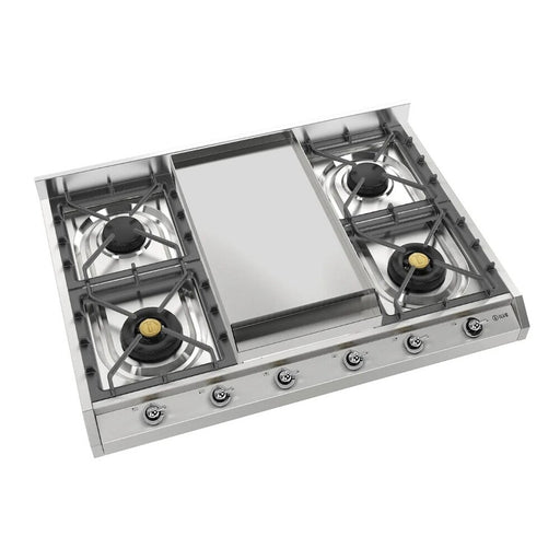 ILVE 36 Inch UHCP965FNSSCLP Nostalgie II Built-In Stainless Steel Liquid Propane Cooktop with 6 Sealed Burners and Griddle in Chrome Trim Main