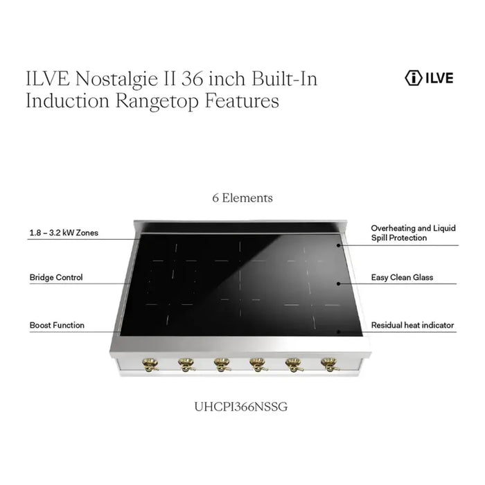 ILVE 36 Inch UHCPI366NSSP Nostalgie II Built-In Induction Rangetop with 5 Element in Copper Features