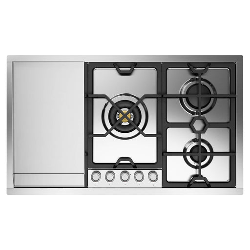 ILVE 36 Inch UHCPMT95FSSLP Panoramagic Built-In Stainless Steel Liquid Propane Cooktop with 5 Sealed Burners and Griddle Front
