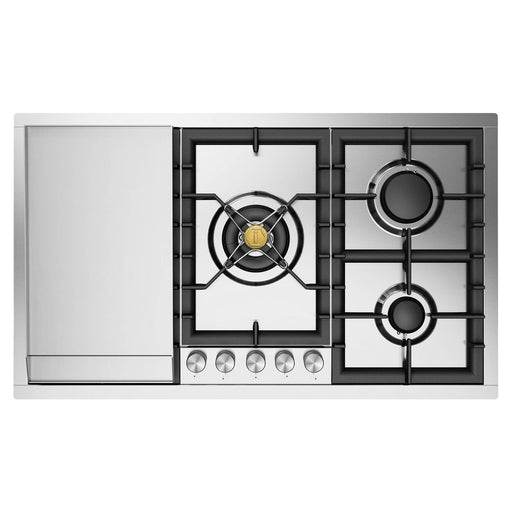 ILVE 36 Inch UHCPT95FSSLP Professional Plus II Built-In Stainless Steel Liquid Propane Cooktop with 5 Sealed Burners and Griddle Front
