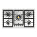 ILVE 36 Inch UHCPT95NSSCLP Nostalgie II Built-In Stainless Steel Liquid Propane Cooktop with Total Black Brass Burners, 5 Sealed Burners in Chrome Knobs Front