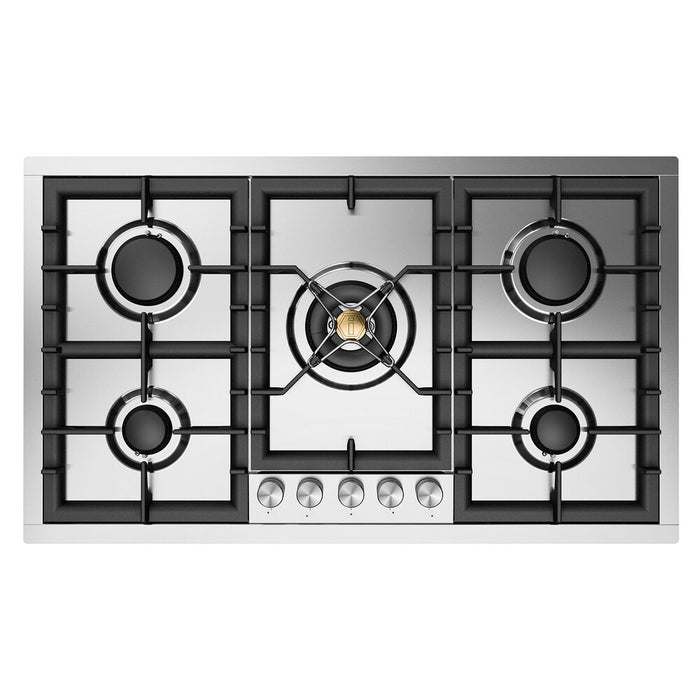 ILVE 36 Inch UHCPT95SSLP Professional Plus II Built-In Stainless Steel Liquid Propane Cooktop with 5 Sealed Burners Front