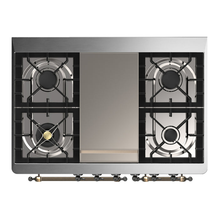 ILVE 40 Inch Majestic III Antique White Dual Fuel Range with 6 Black Brass Burners, Griddle and Dual Function Burner up to 25,000 BTU in Triple Glass Door Cooktop