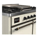 ILVE 40 Inch Majestic III Antique White Dual Fuel Range with 6 Black Brass Burners, Griddle and Dual Function Burner up to 25,000 BTU in Solid Door Side