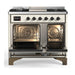 ILVE 40 Inch Majestic III Antique White Dual Fuel Range with 6 Black Brass Burners, Griddle and Dual Function Burner up to 25,000 BTU in Triple Glass Door Open