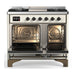 ILVE 40 Inch Majestic III Antique White Dual Fuel Range with 6 Black Brass Burners, Griddle and Dual Function Burner up to 25,000 BTU in Solid Door Open