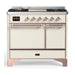 ILVE 40 Inch Majestic III Antique White Dual Fuel Range with 6 Black Brass Burners, Griddle and Dual Function Burner up to 25,000 BTU in Solid Door Copper