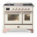 ILVE 40 Inch Majestic III Antique White Dual Fuel Range with 6 Black Brass Burners, Griddle and Dual Function Burner up to 25,000 BTU in Triple Glass Door Copper