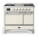 ILVE 40 Inch Majestic III Antique White Dual Fuel Range with 6 Black Brass Burners, Griddle and Dual Function Burner up to 25,000 BTU in Solid Door Chrome