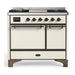 ILVE 40 Inch Majestic III Antique White Dual Fuel Range with 6 Black Brass Burners, Griddle and Dual Function Burner up to 25,000 BTU in Solid Door Burnished