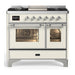 ILVE 40 Inch Majestic III Antique White Dual Fuel Range with 6 Black Brass Burners, Griddle and Dual Function Burner up to 25,000 BTU in Triple Glass Door Chrome