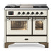 ILVE 40 Inch Majestic III Antique White Dual Fuel Range with 6 Black Brass Burners, Griddle and Dual Function Burner up to 25,000 BTU in Triple Glass Door Brunished