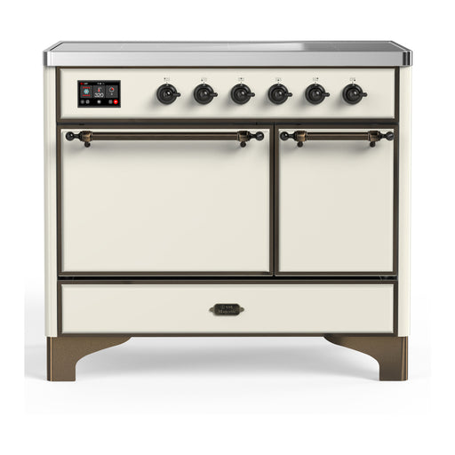 ILVE 40 Inch Majestic III Antique White Induction with 6 Elements and 3.82 Cu. Ft. Oven Capacity in Solid Door Burnished
