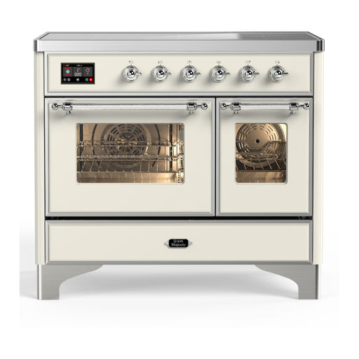 ILVE 40 Inch Majestic III Antique White Induction with 6 Elements and 3.82 Cu. Ft. Oven Capacity in Triple Glass Door Chrome