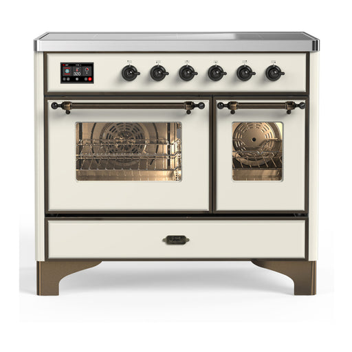 ILVE 40 Inch Majestic III Antique White Induction with 6 Elements and 3.82 Cu. Ft. Oven Capacity in Triple Glass Door Burnished