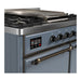 ILVE 40 Inch Majestic III Blue Grey Dual Fuel Range with 6 Black Brass Burners, Griddle and Dual Function Burner up to 25,000 BTU in Solid Door Side