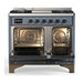 ILVE 40 Inch Majestic III Blue Grey Dual Fuel Range with 6 Black Brass Burners, Griddle and Dual Function Burner up to 25,000 BTU in Solid Door Open