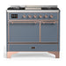 ILVE 40 Inch Majestic III Blue Grey Dual Fuel Range with 6 Black Brass Burners, Griddle and Dual Function Burner up to 25,000 BTU in Solid Door Copper