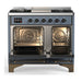 ILVE 40 Inch Majestic III Blue Grey Dual Fuel Range with 6 Black Brass Burners, Griddle and Dual Function Burner up to 25,000 BTU in Triple Glass Door Open