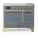 ILVE 40 Inch Majestic III Blue Grey Induction with 6 Elements and 3.82 Cu. Ft. Oven Capacity in Solid Door Brass
