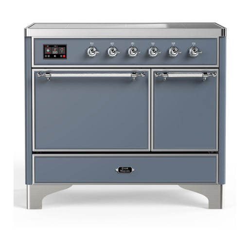 ILVE 40 Inch Majestic III Blue Grey Induction with 6 Elements and 3.82 Cu. Ft. Oven Capacity in Solid Door Chrome

