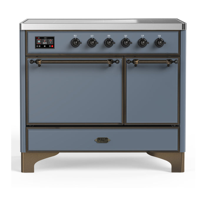 ILVE 40 Inch Majestic III Blue Grey Induction with 6 Elements and 3.82 Cu. Ft. Oven Capacity in Solid Door Burnished
