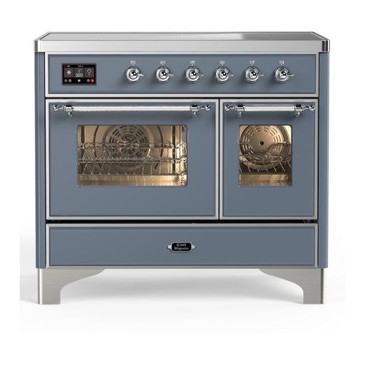 ILVE 40 Inch Majestic III Blue Grey Induction with 6 Elements and 3.82 Cu. Ft. Oven Capacity in Triple Glass Door Chrome