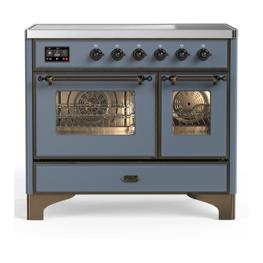 ILVE 40 Inch Majestic III Blue Grey Induction with 6 Elements and 3.82 Cu. Ft. Oven Capacity in Triple Glass Door Burnished