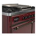ILVE 40 Inch Majestic III Burgundy Dual Fuel Range with 6 Black Brass Burners, Griddle and Dual Function Burner up to 25,000 BTU in Solid Door Side