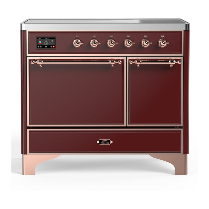 ILVE 40 Inch Majestic III Burgundy Induction with 6 Elements and 3.82 Cu. Ft. Oven Capacity in Solid Door Copper
