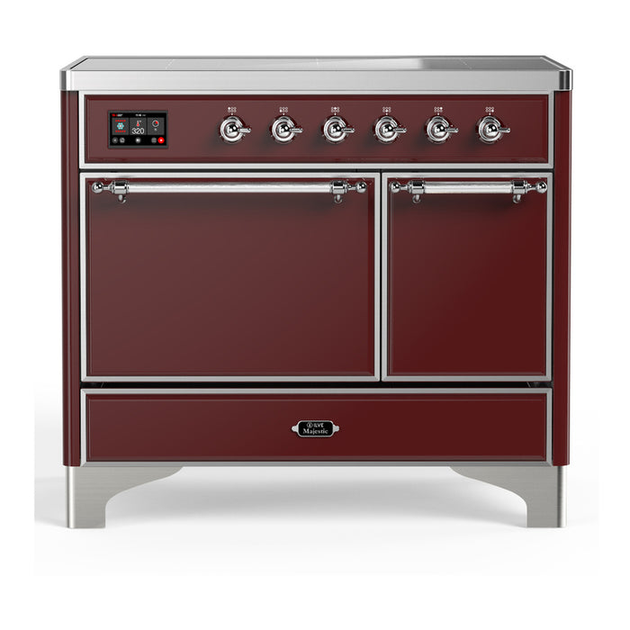 ILVE 40 Inch Majestic III Burgundy Induction with 6 Elements and 3.82 Cu. Ft. Oven Capacity in Solid Door Chrome
