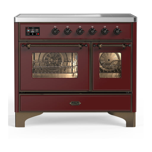 ILVE 40 Inch Majestic III Burgundy Induction with 6 Elements and 3.82 Cu. Ft. Oven Capacity in Triple Glass Door Burnished