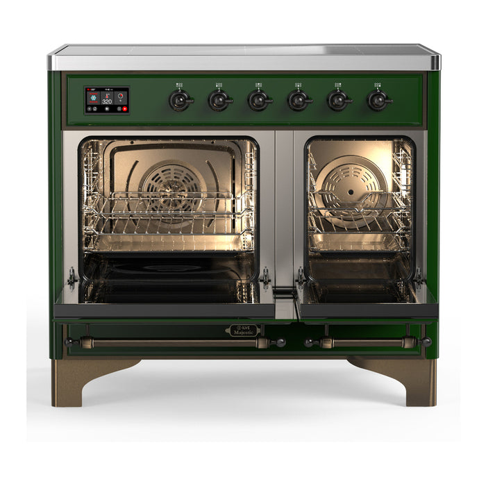 ILVE 40 Inch Majestic III Emerald Green Induction with 6 Elements and 3.82 Cu. Ft. Oven Capacity in Solid Door Open
