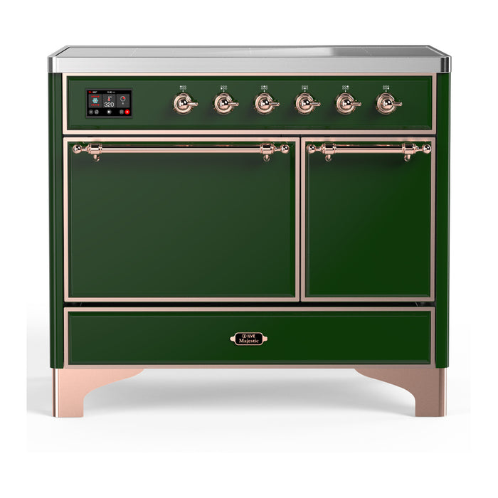ILVE 40 Inch Majestic III Emerald Green Induction with 6 Elements and 3.82 Cu. Ft. Oven Capacity in Solid Door Copper
