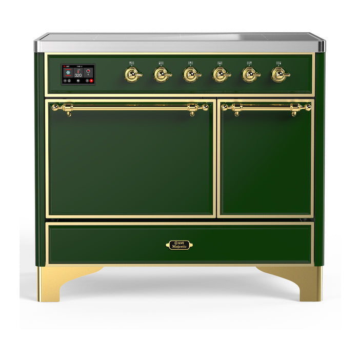 ILVE 40 Inch Majestic III Emerald Green Induction with 6 Elements and 3.82 Cu. Ft. Oven Capacity in Solid Door Brass
